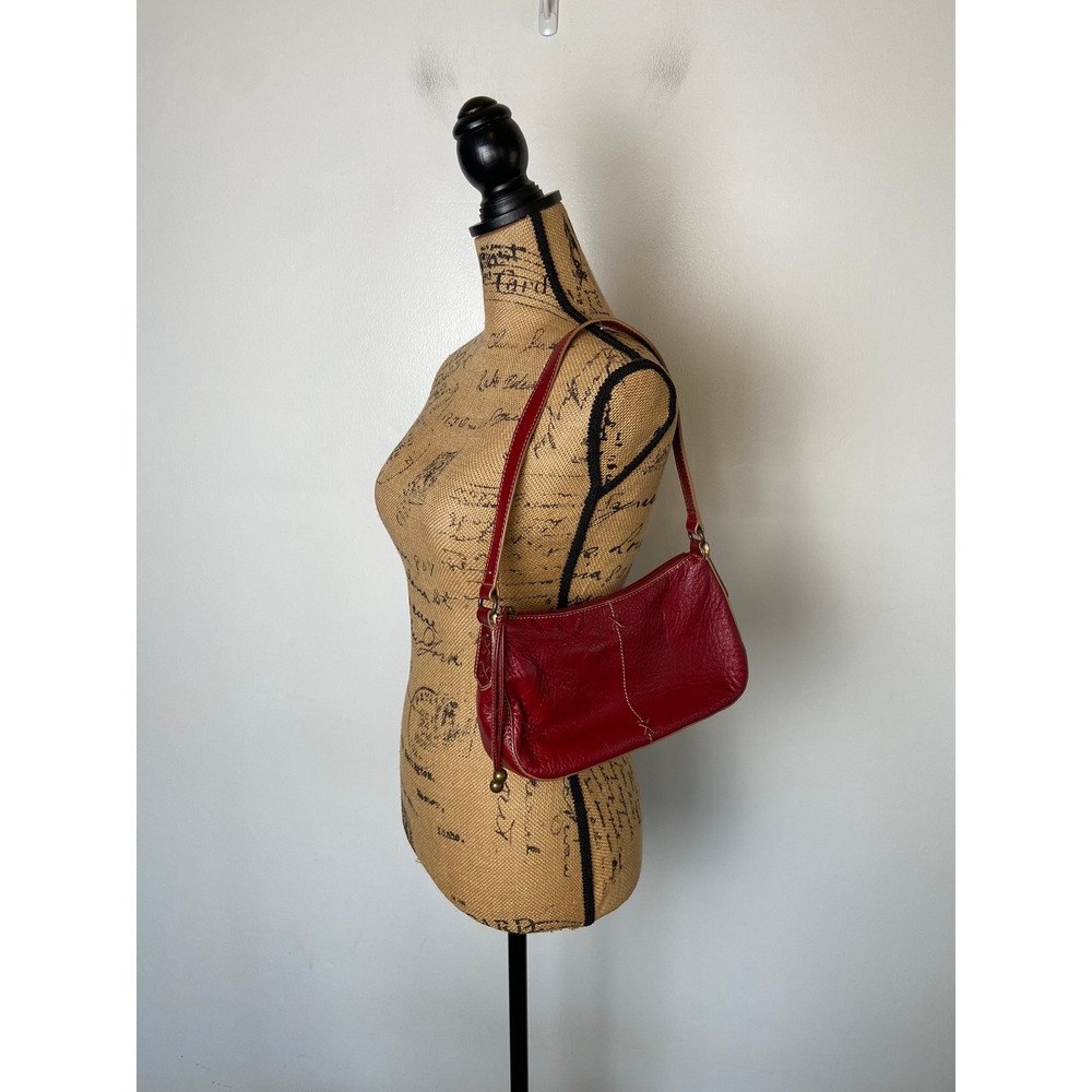The Sak Y2K Red Pebbled Leather Baguette Shoulder Bag Tassel Contrast Stitching